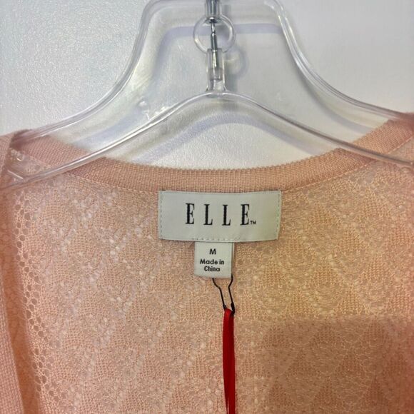 NWT Elle Womens Open Front Cardigan Sweater Medium in Peach Pink Back Crochet - Picture 6 of 11